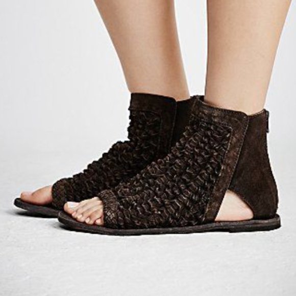 Free People Island Cruiser Woven Suede Distressed Sandal Booties - Picture 1 of 13